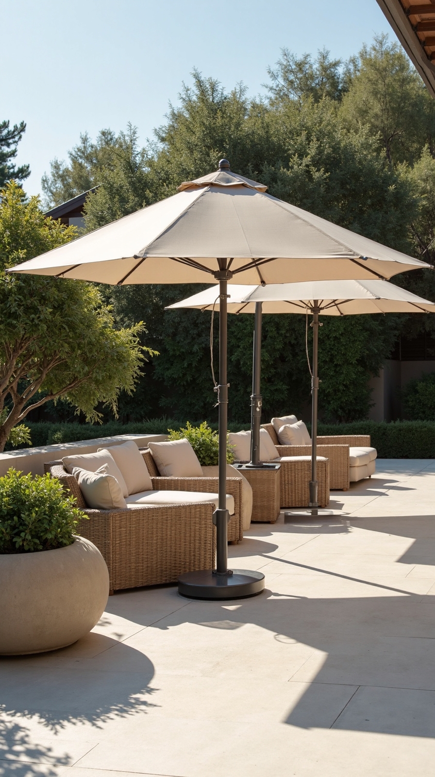 sophisticated neutral tone patio umbrellas