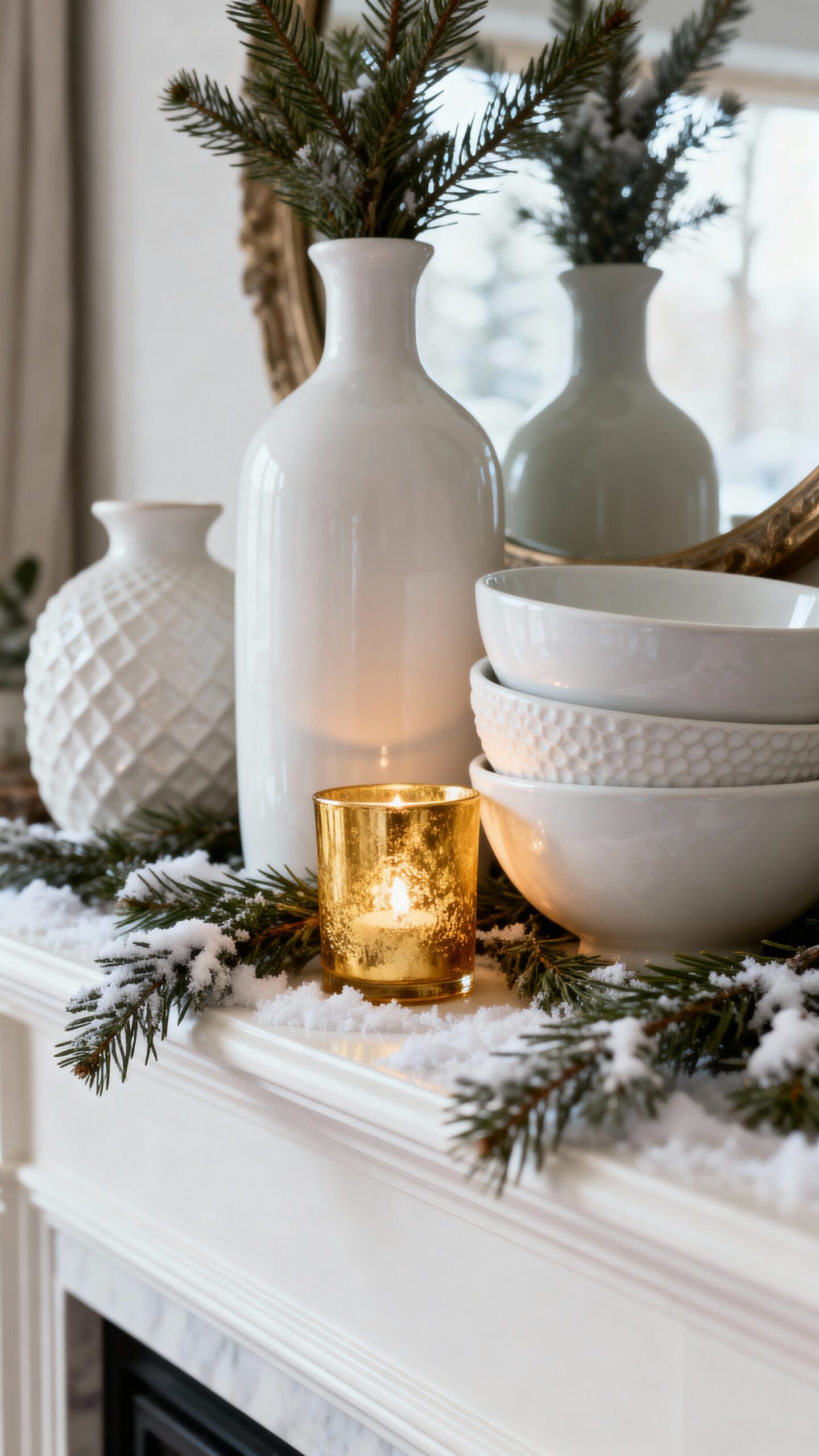 sophisticated neutral winter mantle display