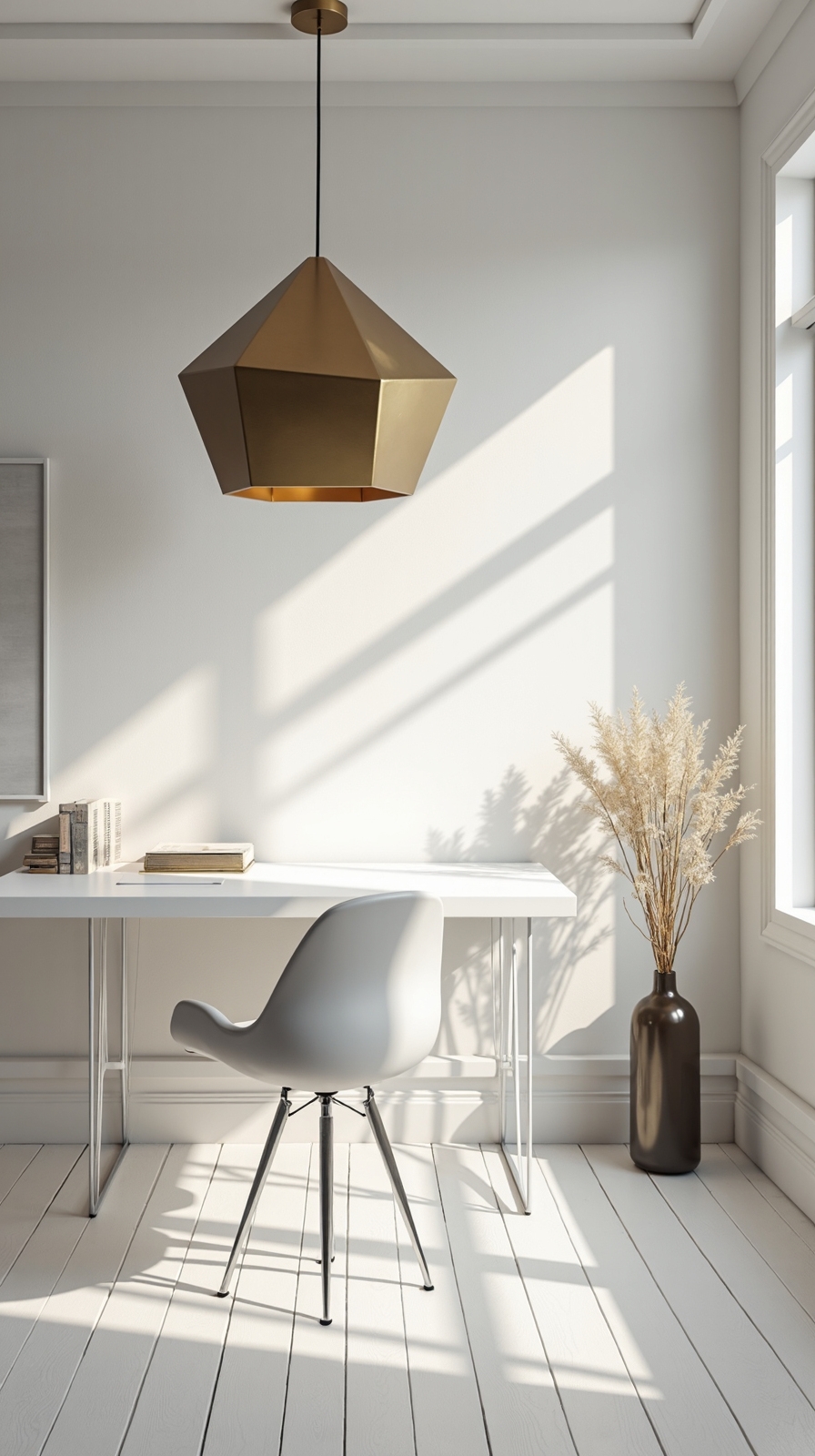 sophisticated office with statement lighting