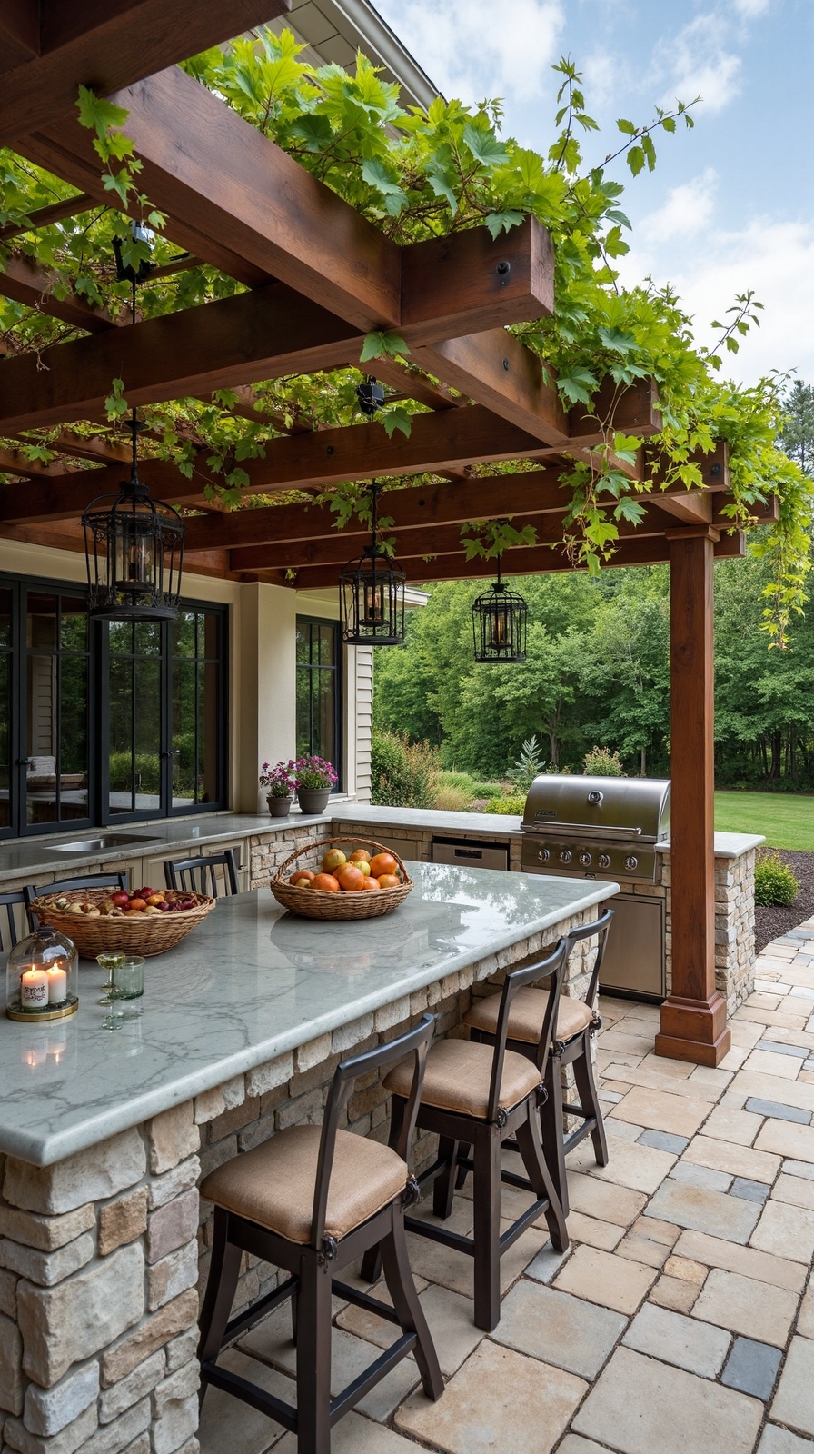 sophisticated outdoor dining and prep area