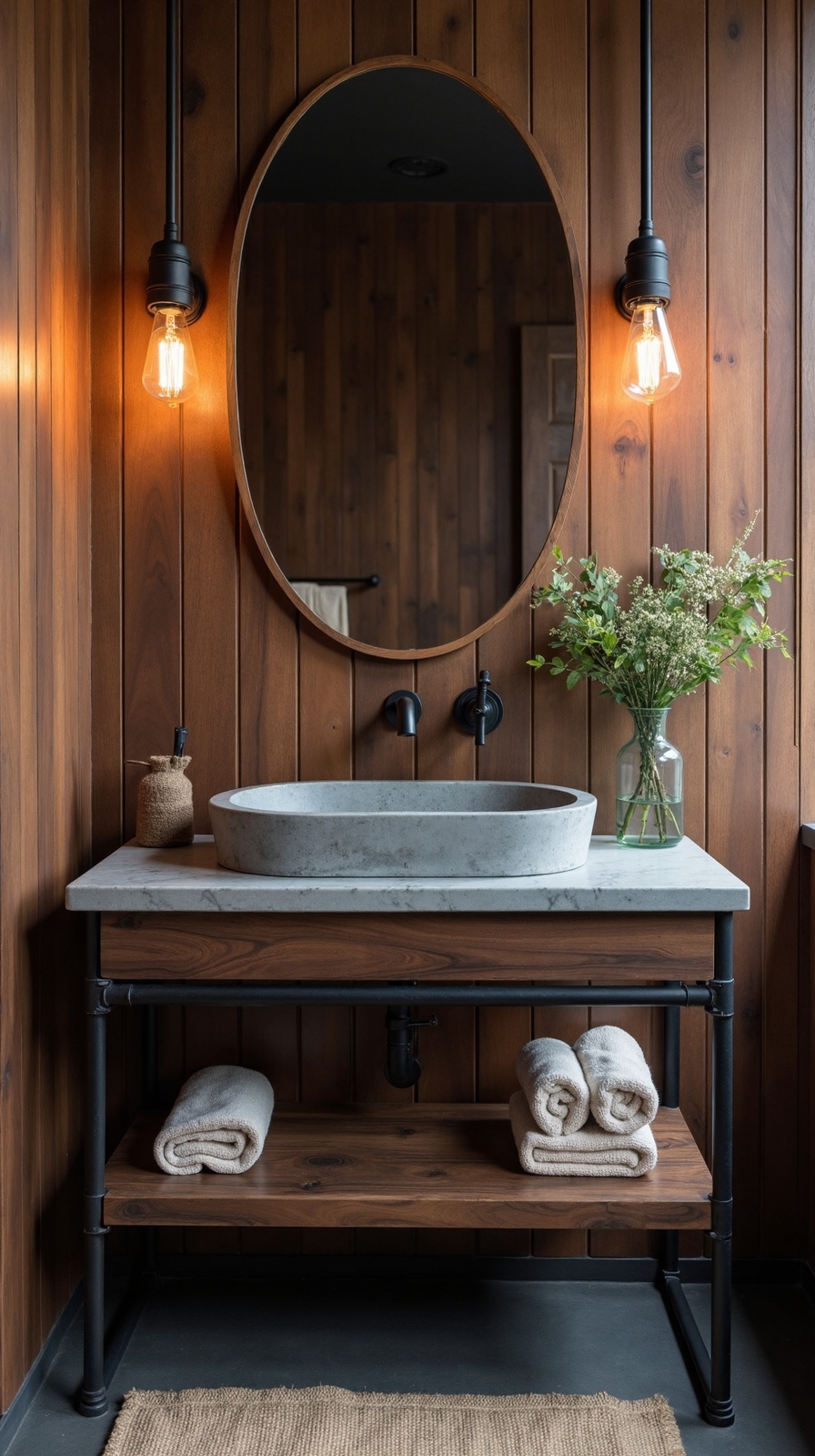 sophisticated rustic industrial bathroom design