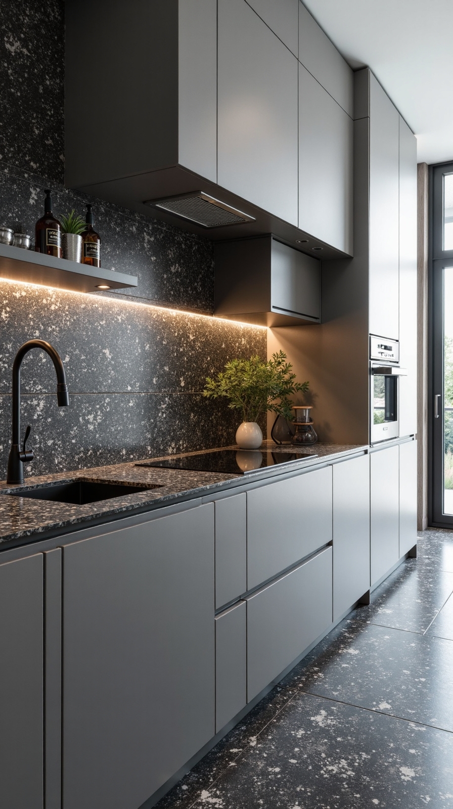 sophisticated speckled monochrome contemporary terrazzo