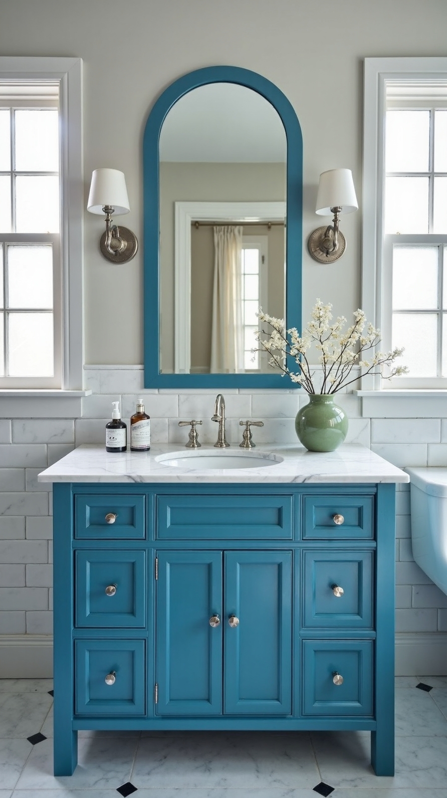 sophisticated statement making balanced luxurious bathroom