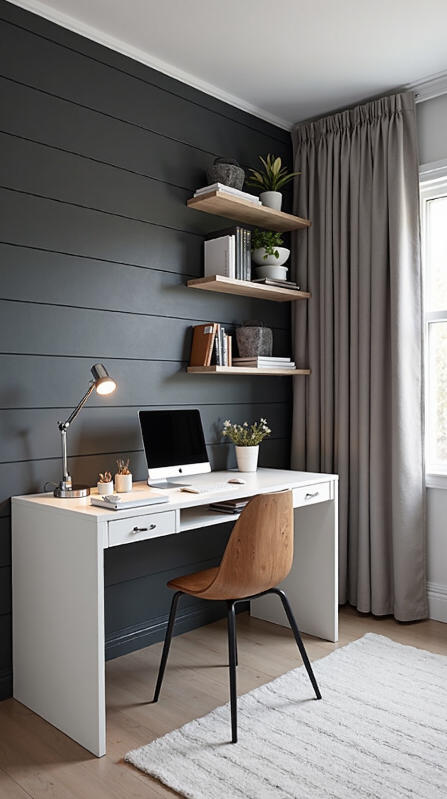sophisticated texturized dark grey shiplap walls