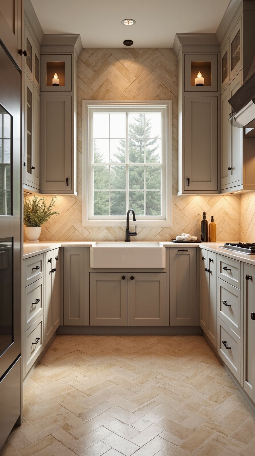 sophisticated timeless natural stone herringbone