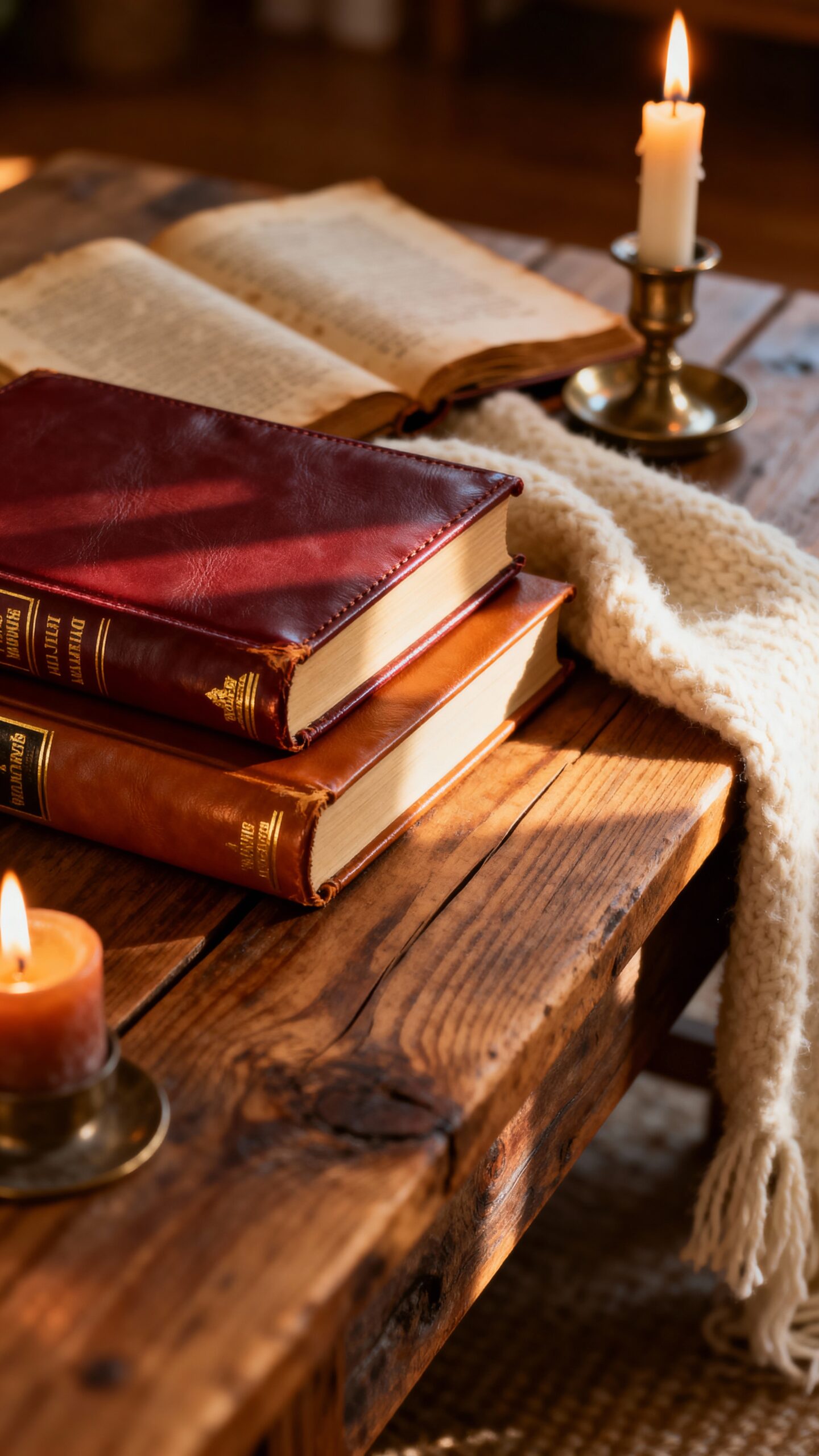 sophisticated vintage leather bound book decor