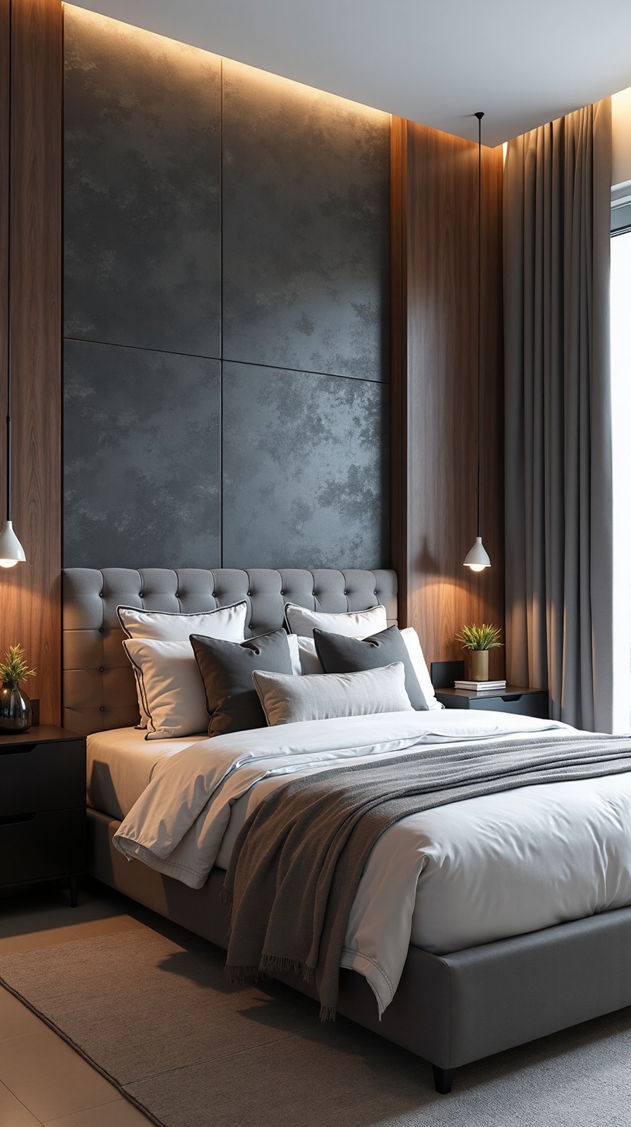 sophisticated warm industrial bedroom retreat