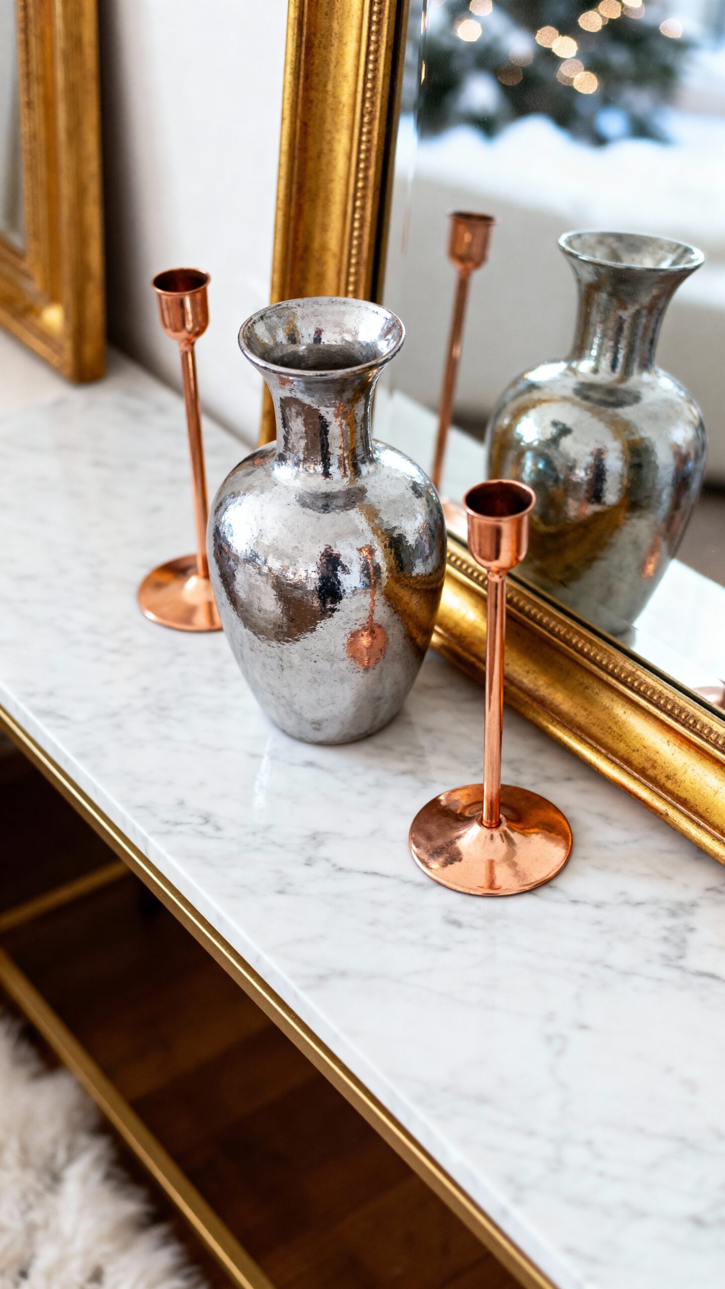 sophisticated winter decor with metallic accents