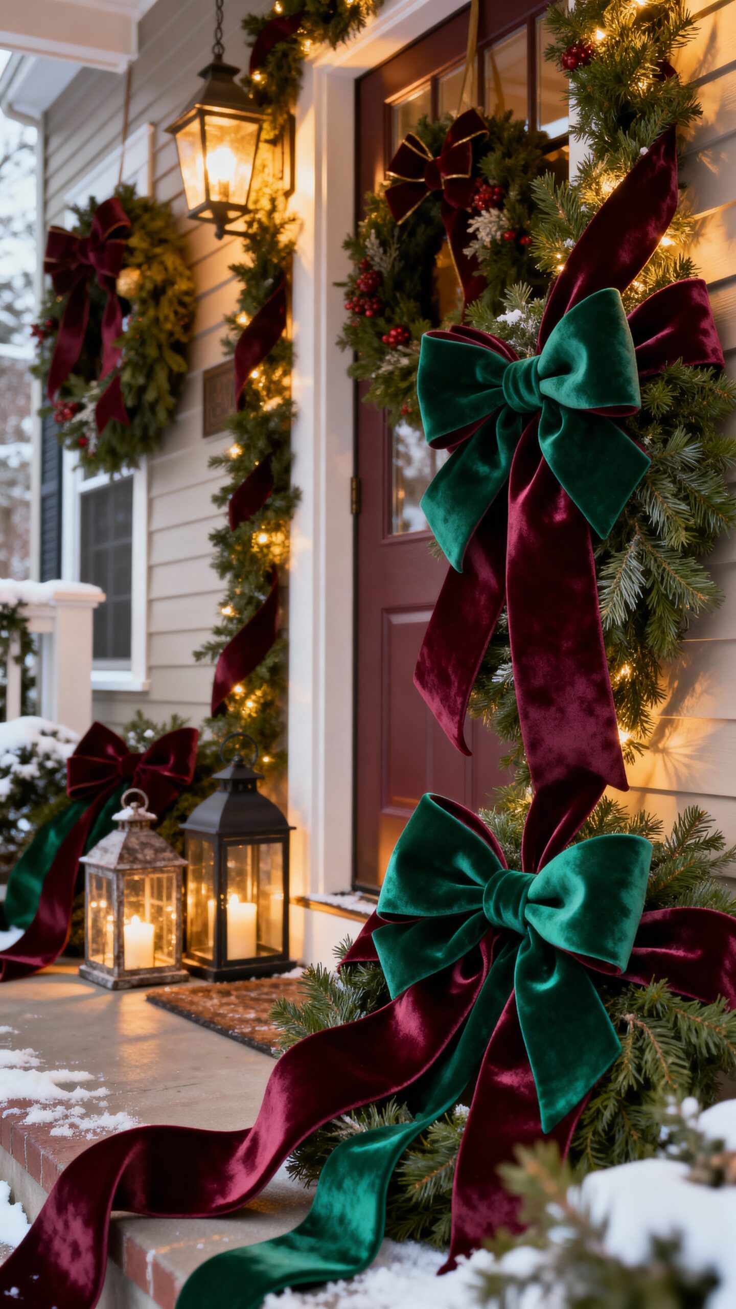 sophisticated winter porch decor