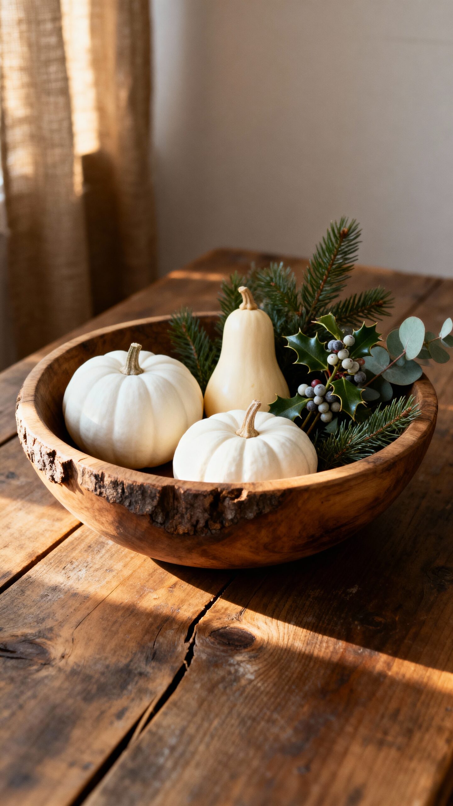 sophisticated winter white pumpkin gourd display
