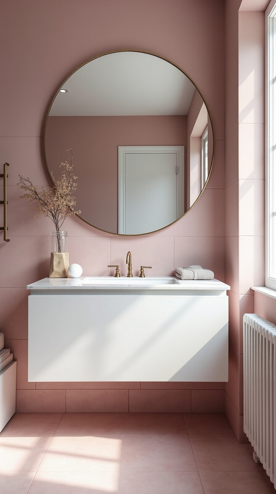 spa like bathroom with rose accent