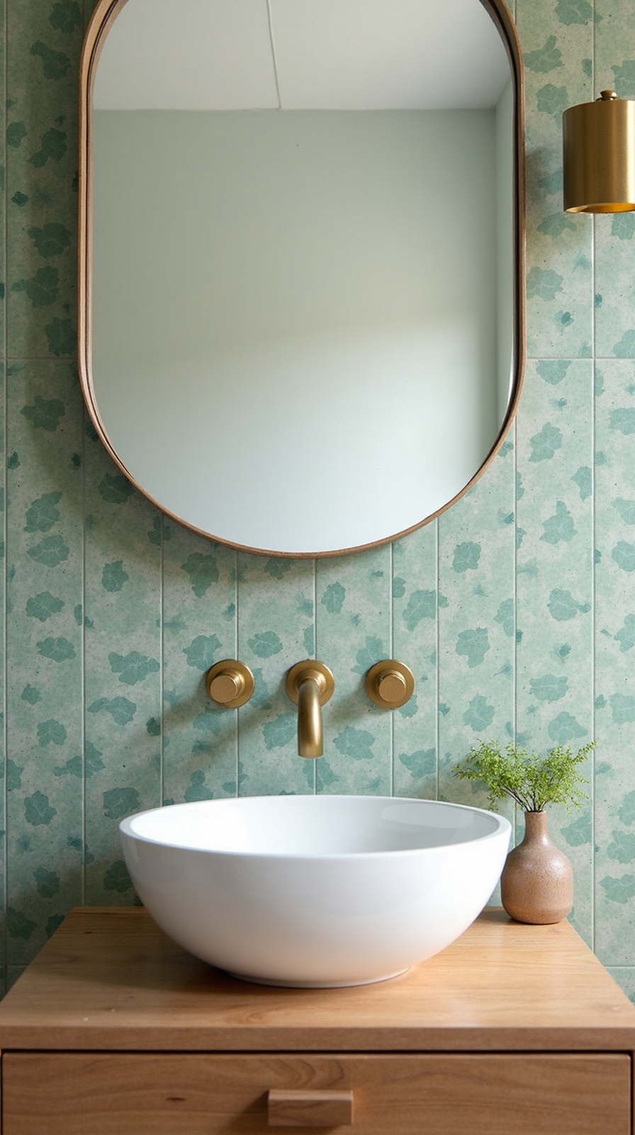 spa like botanical bathroom tile backsplash