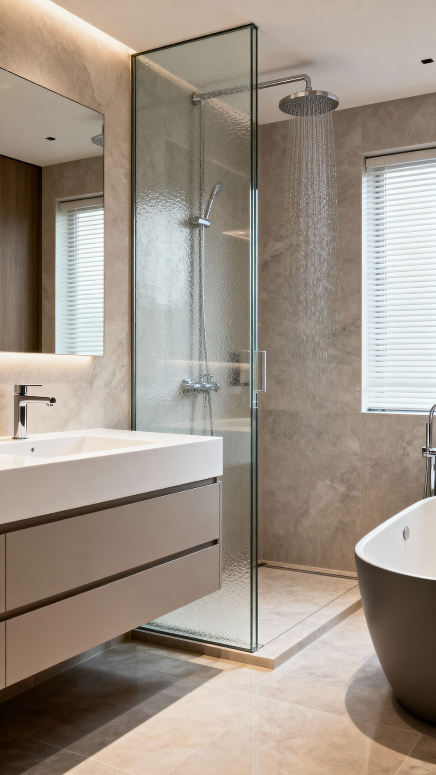 space efficient organized bathroom design