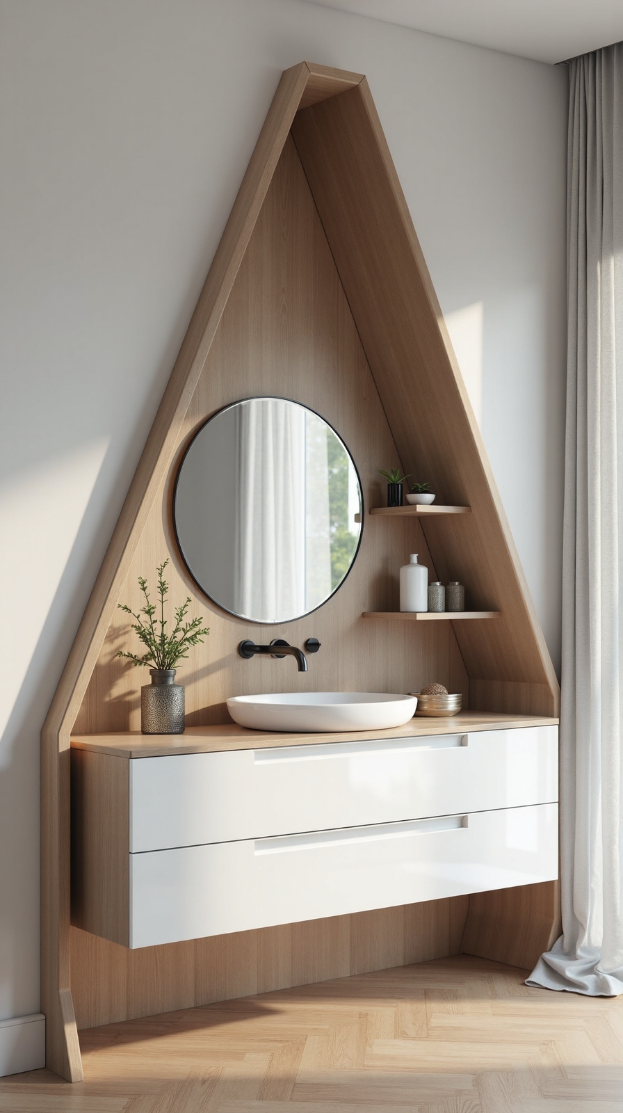 space saving corner vanity transformation