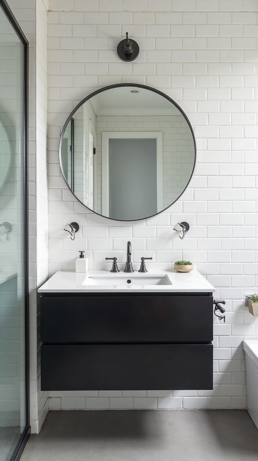 spacious contrasting functional streamlined floating vanity