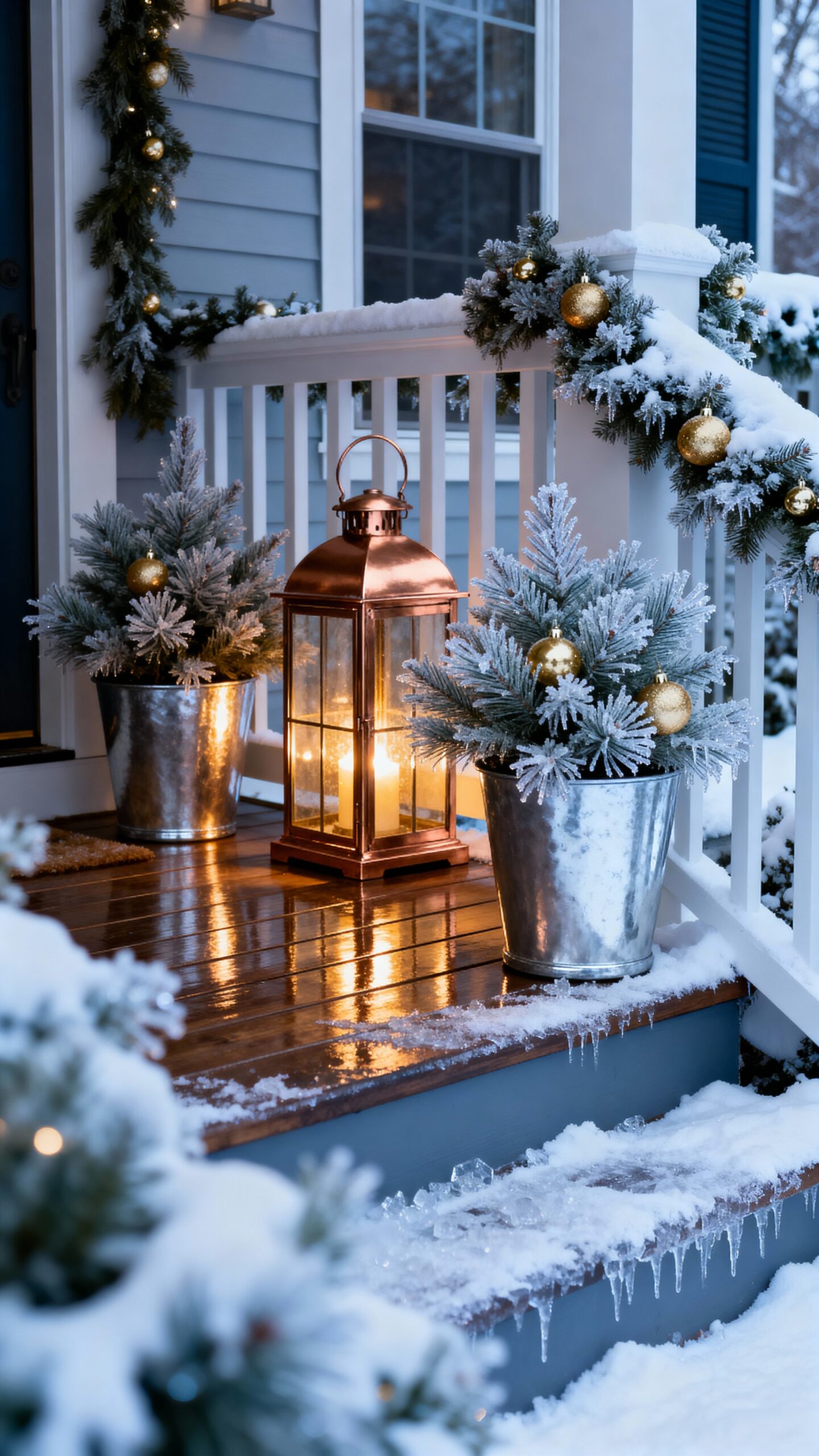 sparkling sophisticated metallic winter porch accents