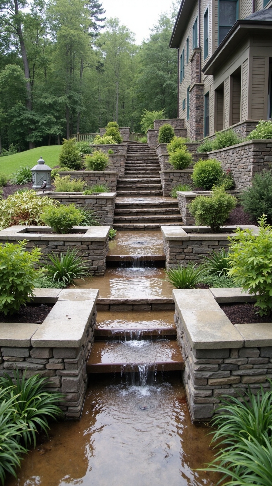 stepped drainage control terraced landscaping