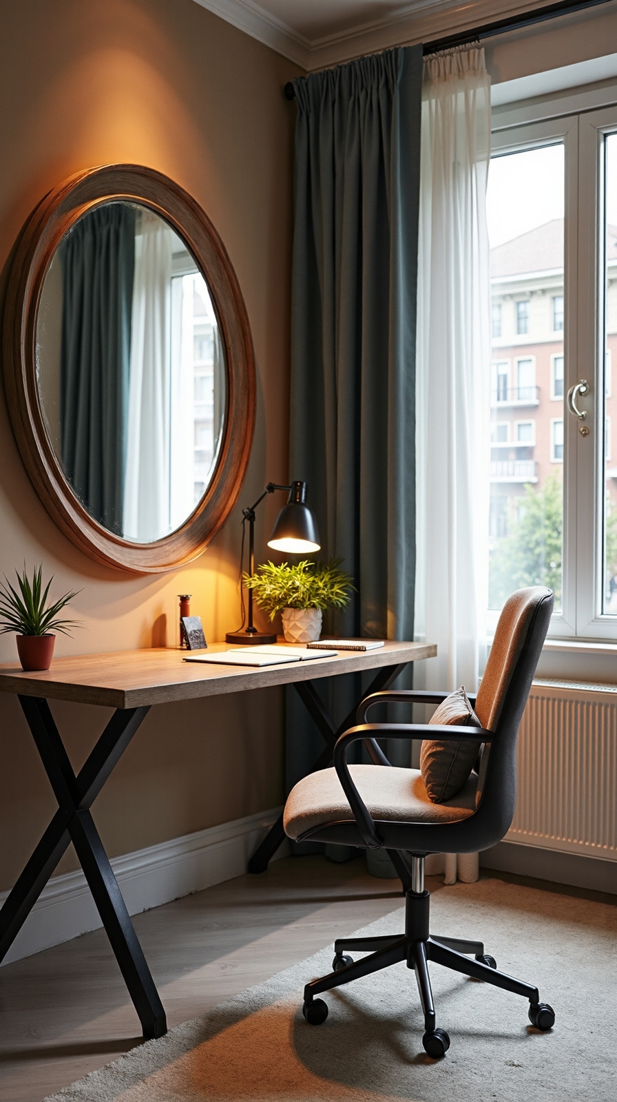 strategic mirror placement brightens workspace