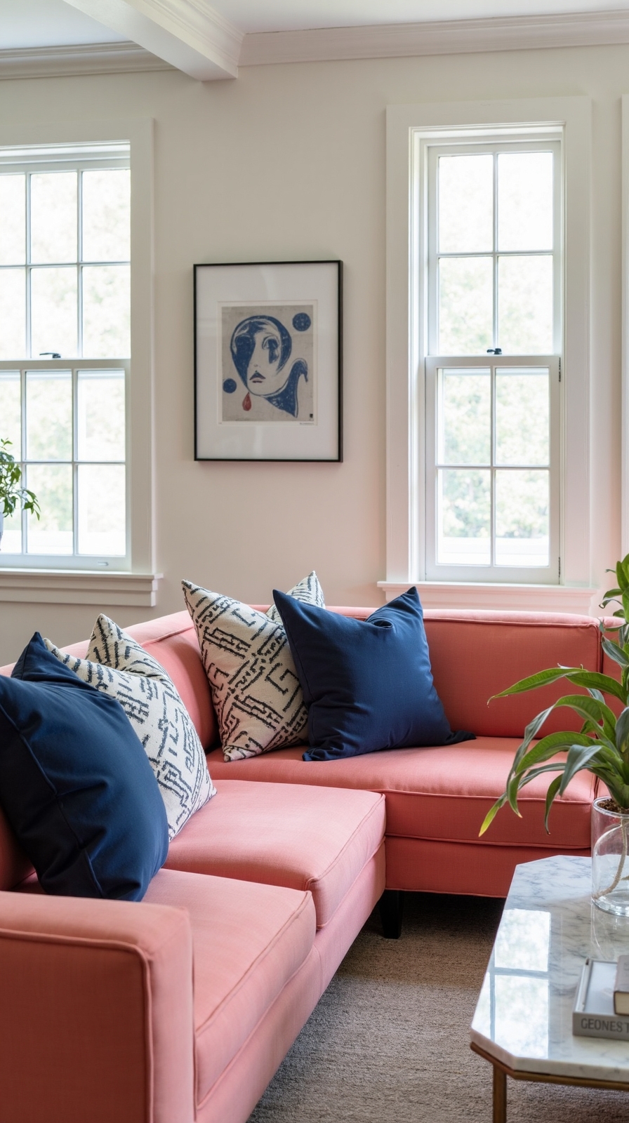 striking color blocked salmon pink sectional