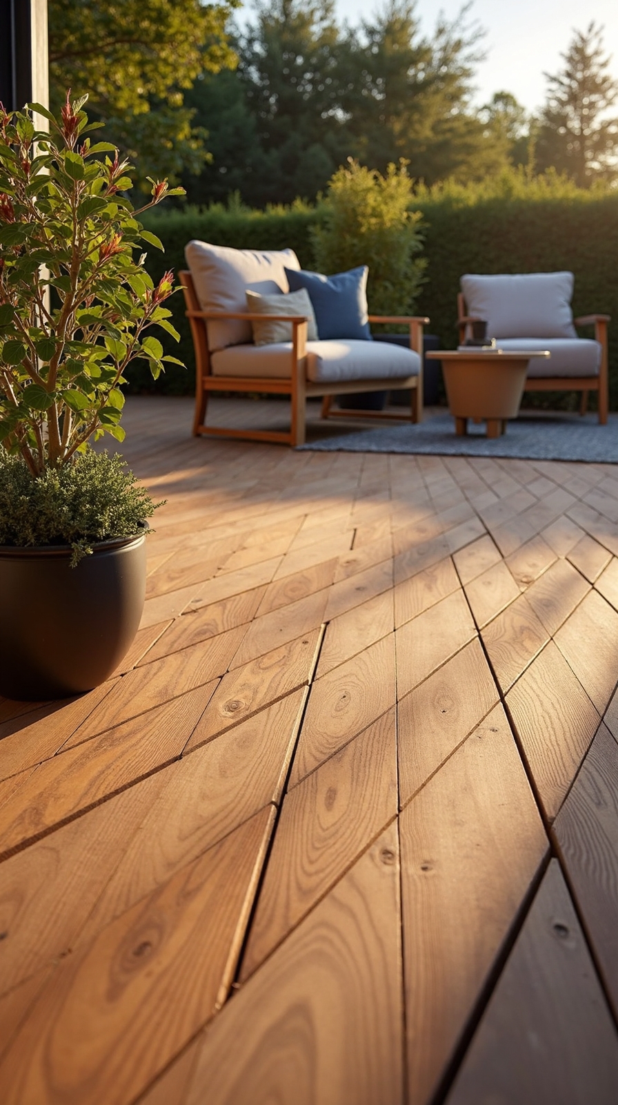 striking diagonal wood deck patterns