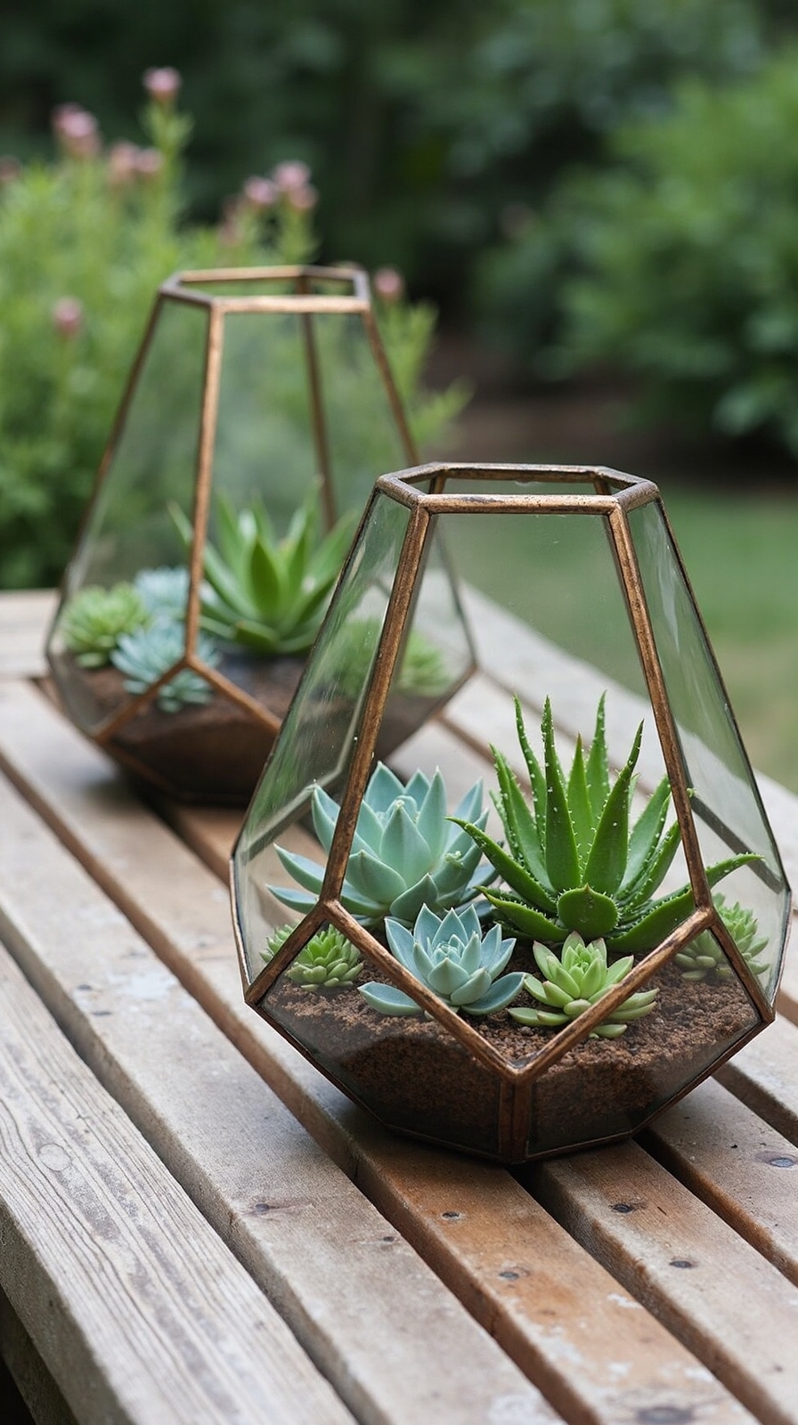 striking modern geometric terrarium centerpieces