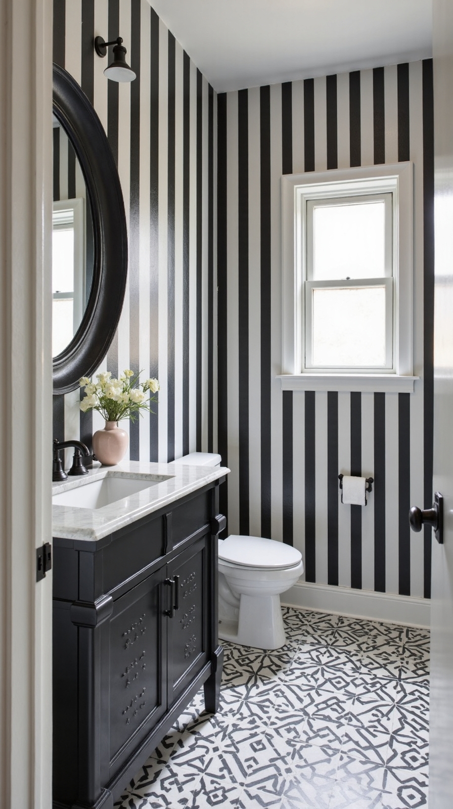 striped walls create visual height