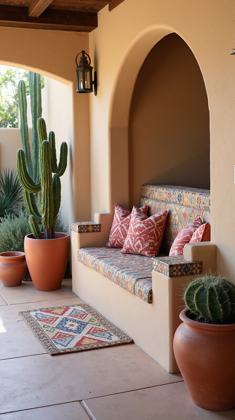 stucco tile built in outdoor seating