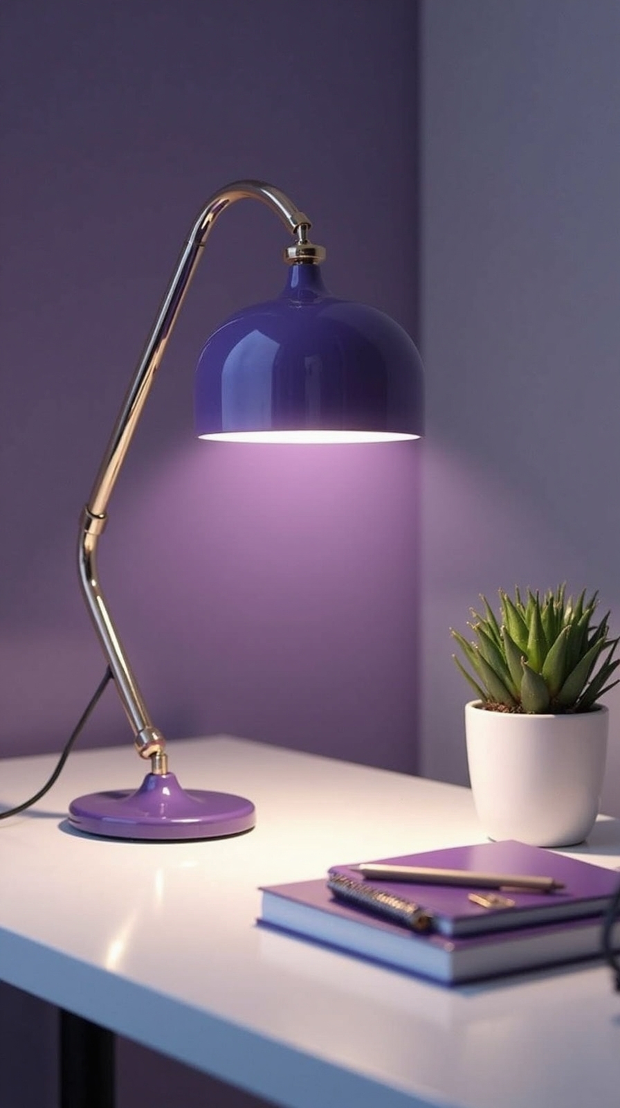 stylish functional and design focused purple desk lamp