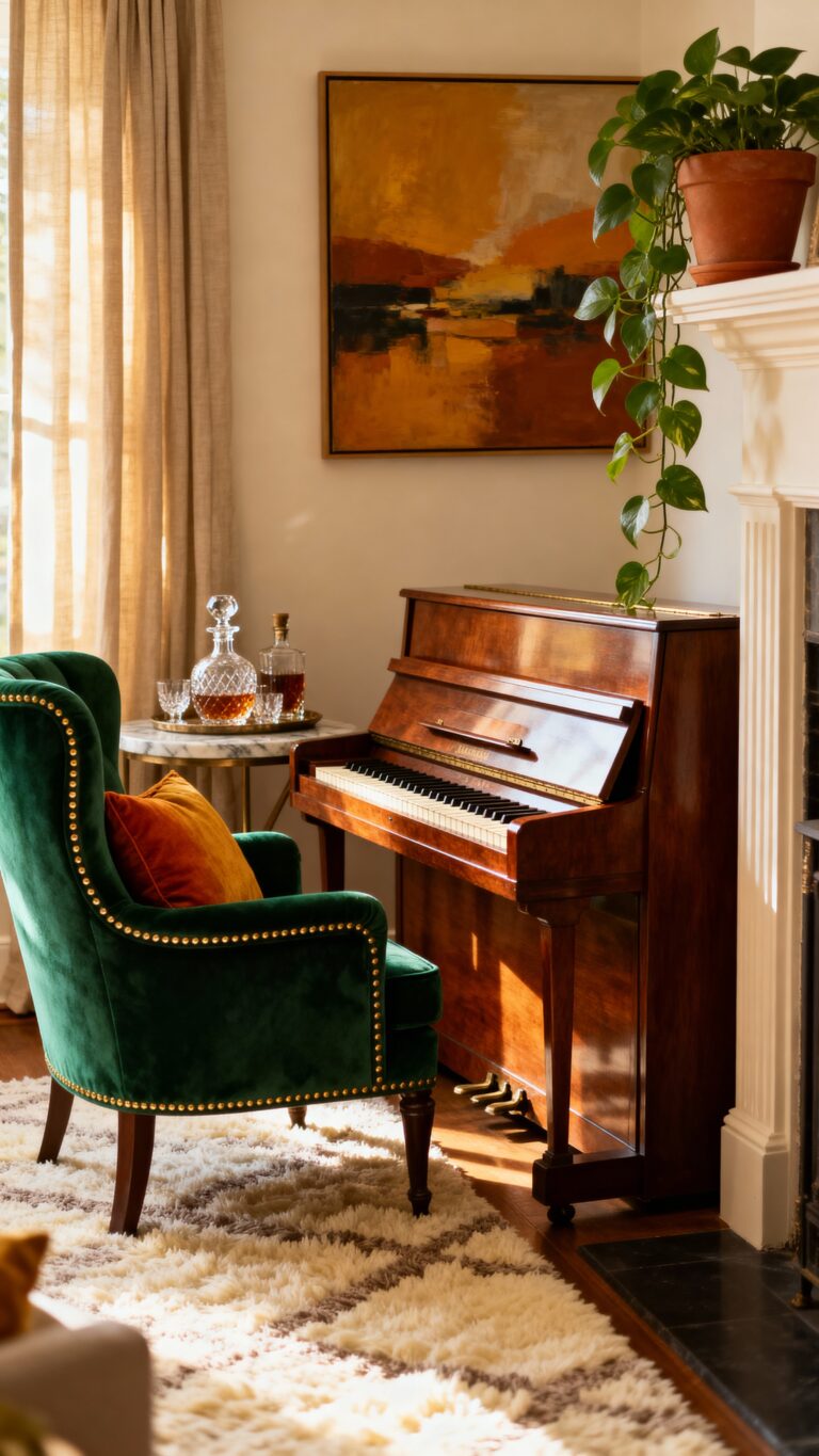stylish small living room piano
