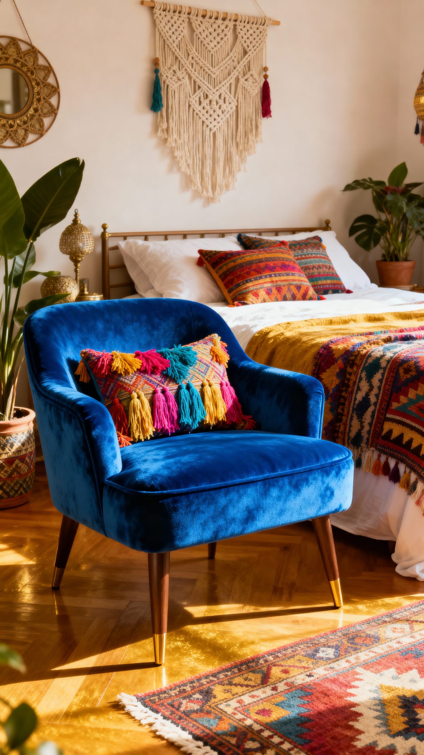 sumptuous electric blue boho accent chair
