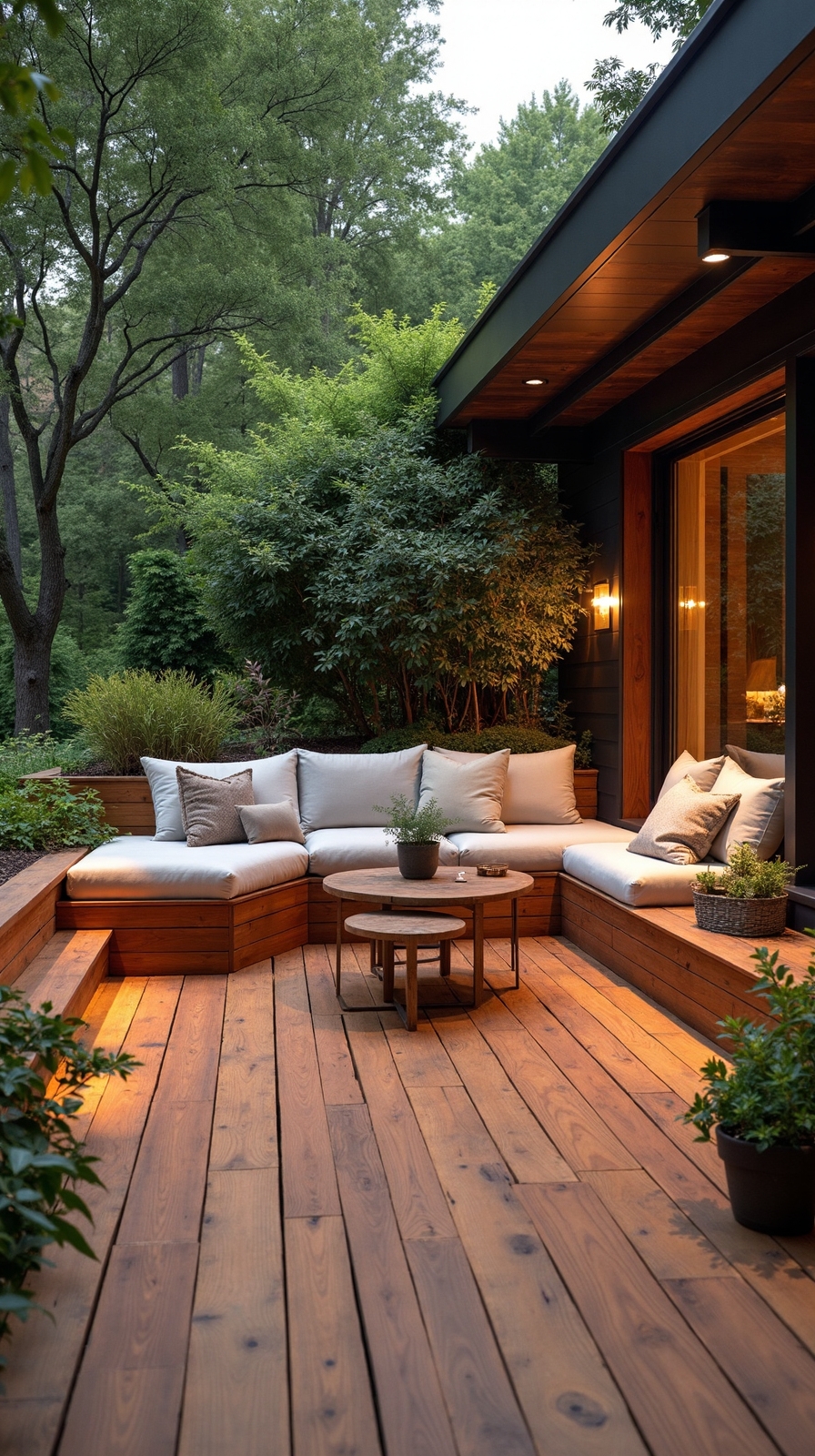 sunken wood patio cozy conversation area