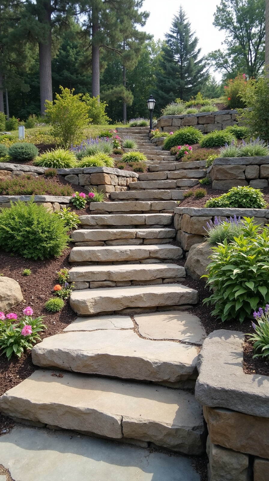 terraced hillside flagstone patio garden retreat