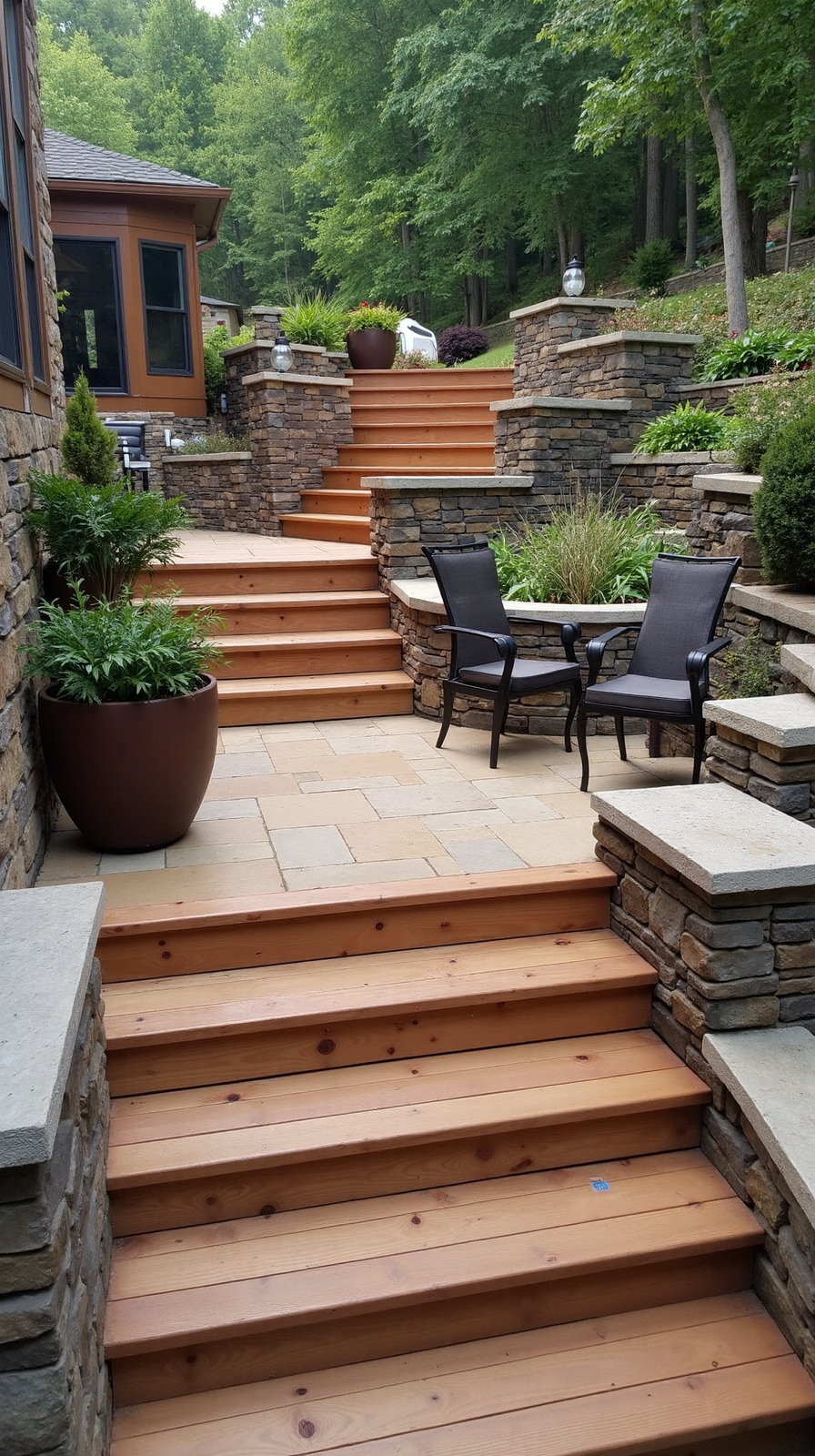 terraced multi level outdoor living spaces