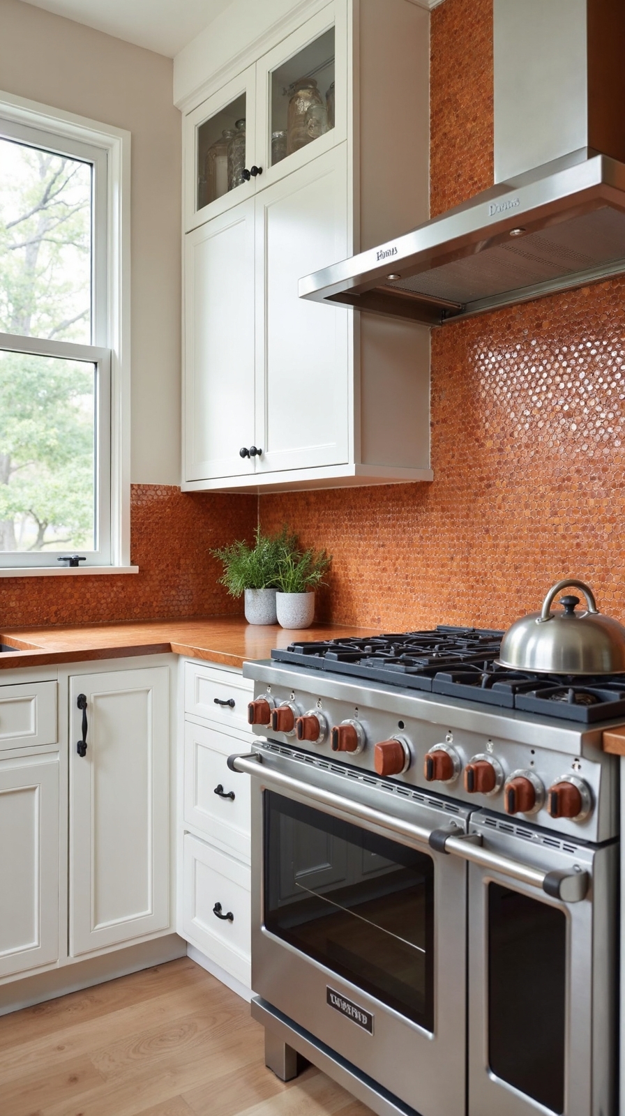 terracotta mosaic penny round backsplash