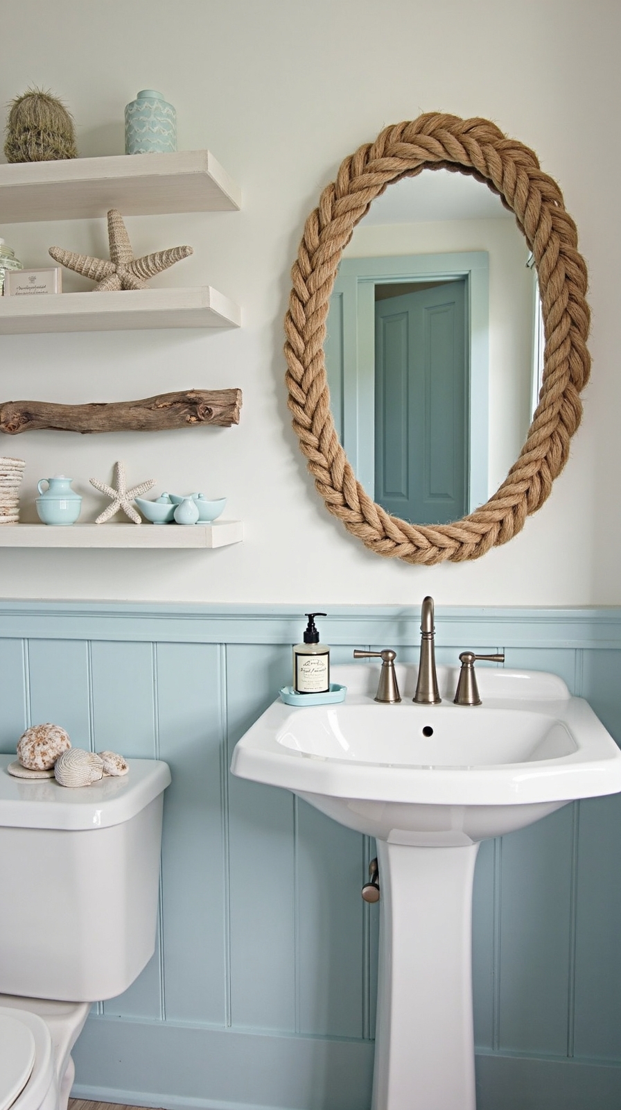 textural coastal nautical bathroom decor