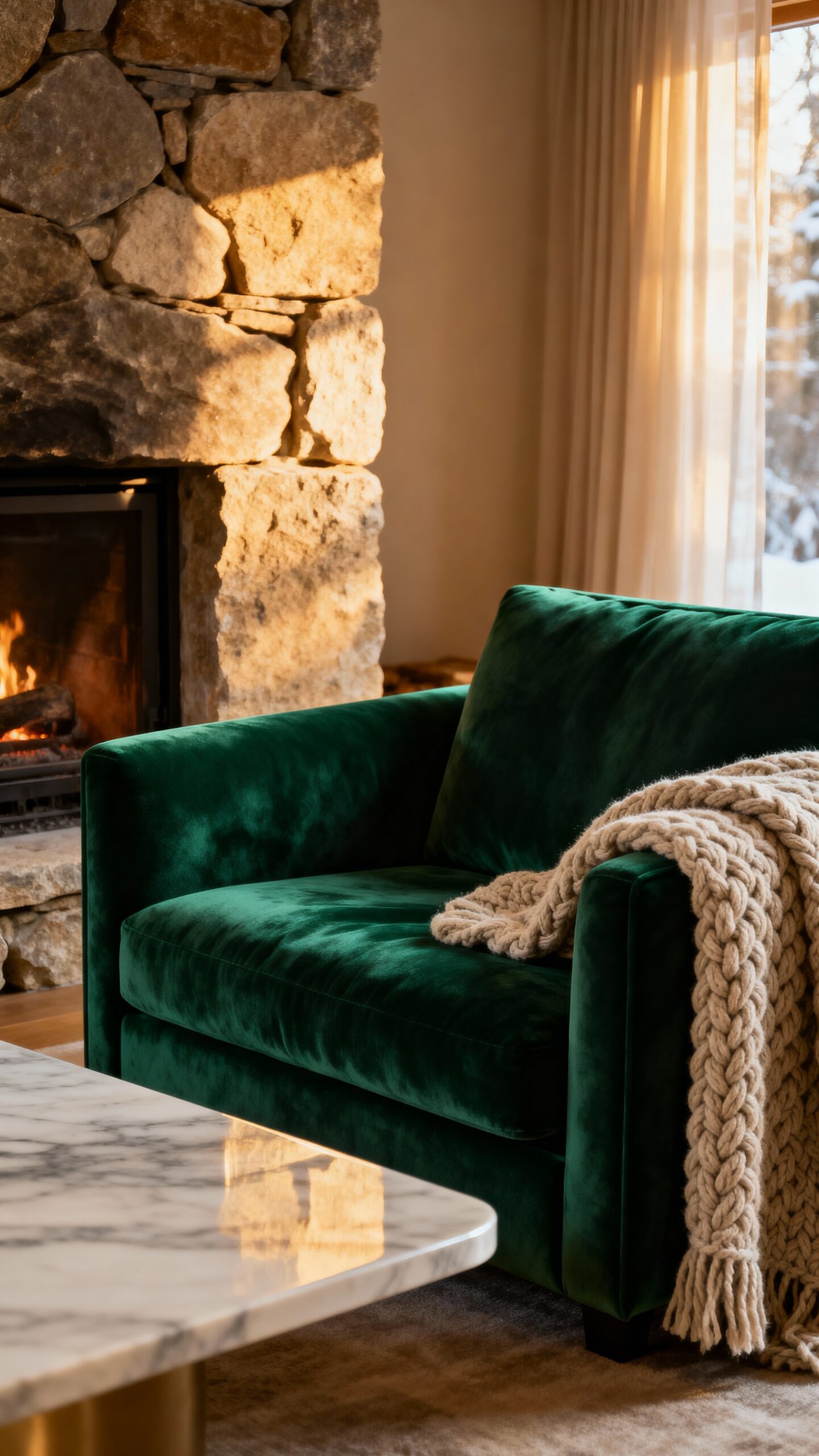 textural contrast between velvet and wood