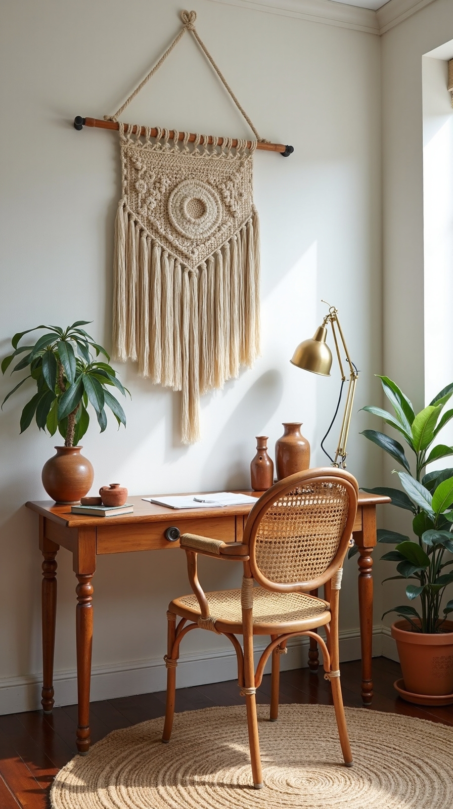 textured bohemian corner office oasis