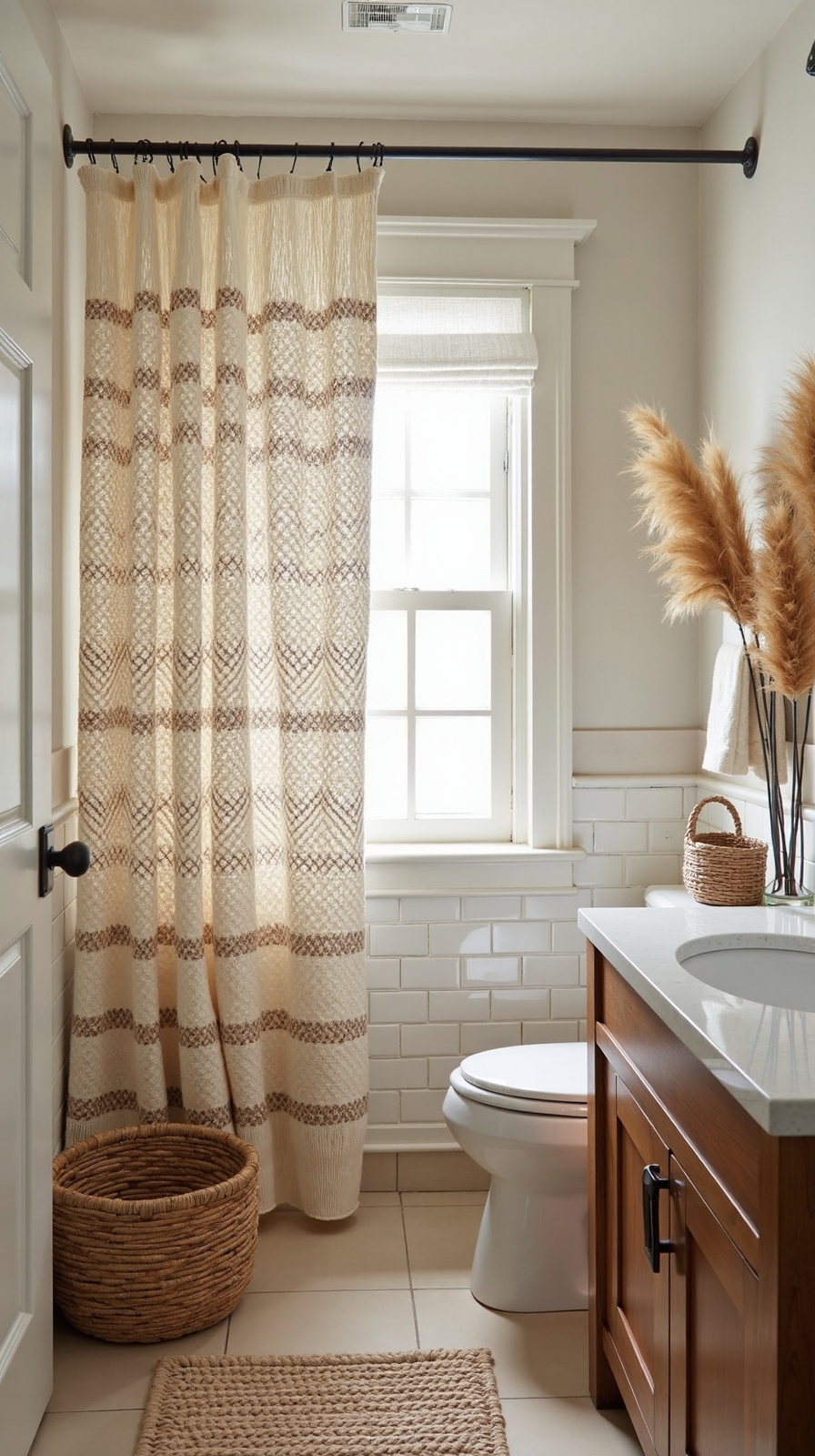 textured neutral boho shower curtains