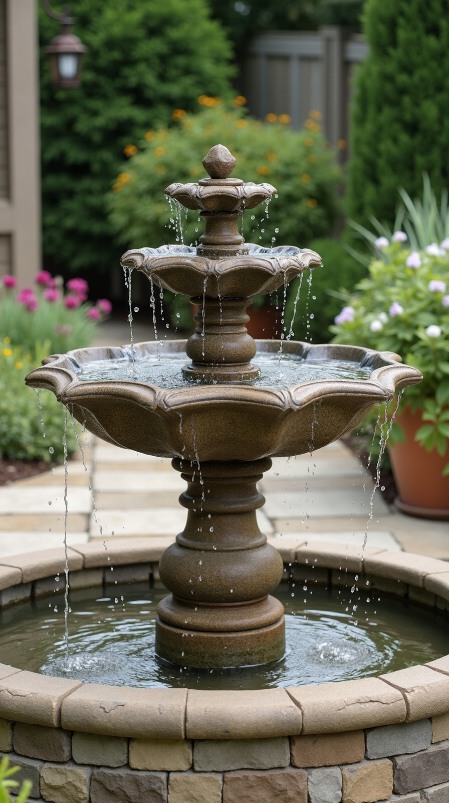 tiered cascading outdoor water fountain