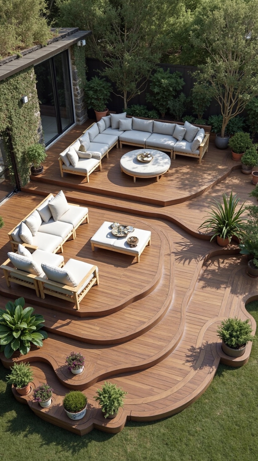tiered multi level outdoor lounge seating