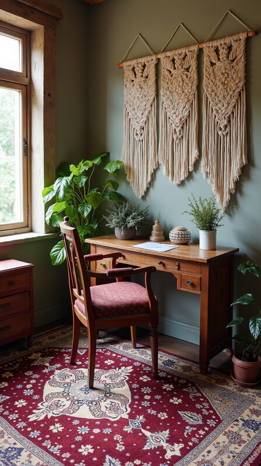 timeless bohemian workspaces with vintage rugs