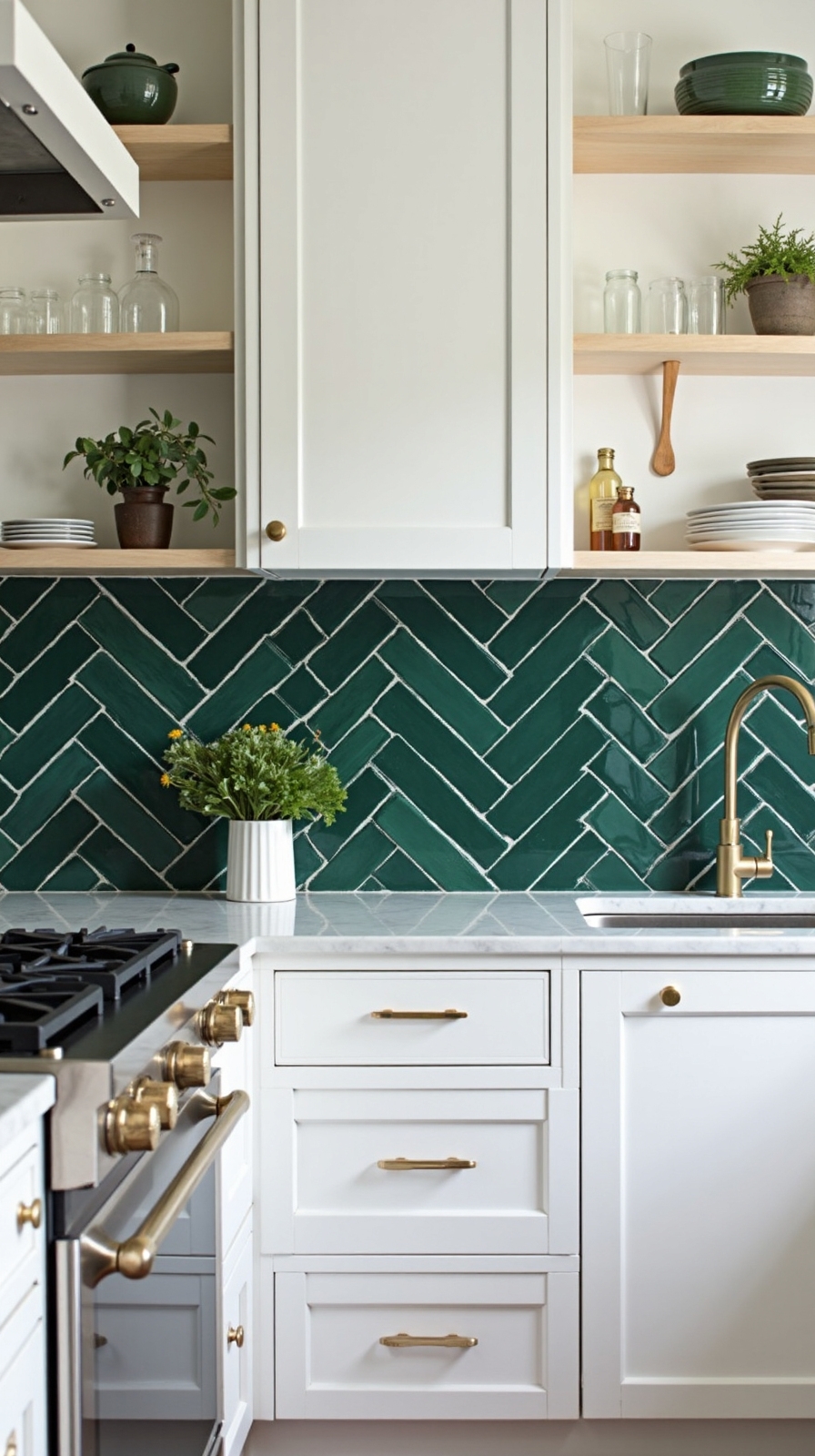 timeless elegant green backsplash