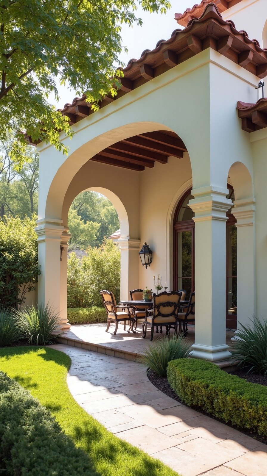 timeless european inspired patio overhang elegance