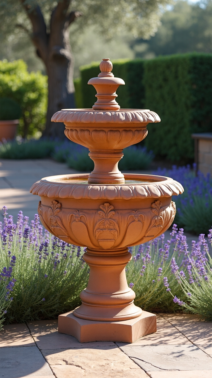 timeless mediterranean outdoor water feature