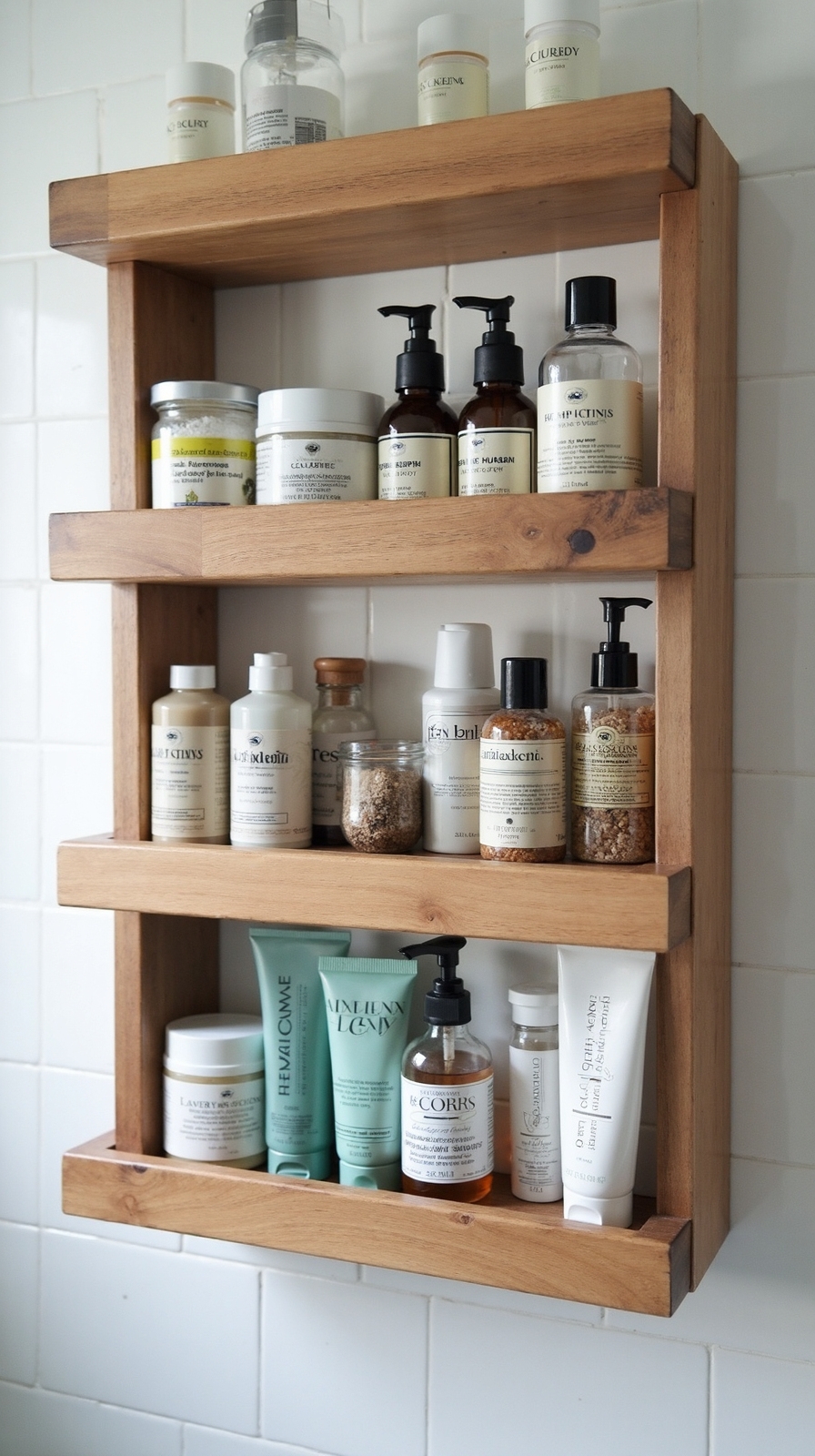 toiletry organization through spice rack mounts