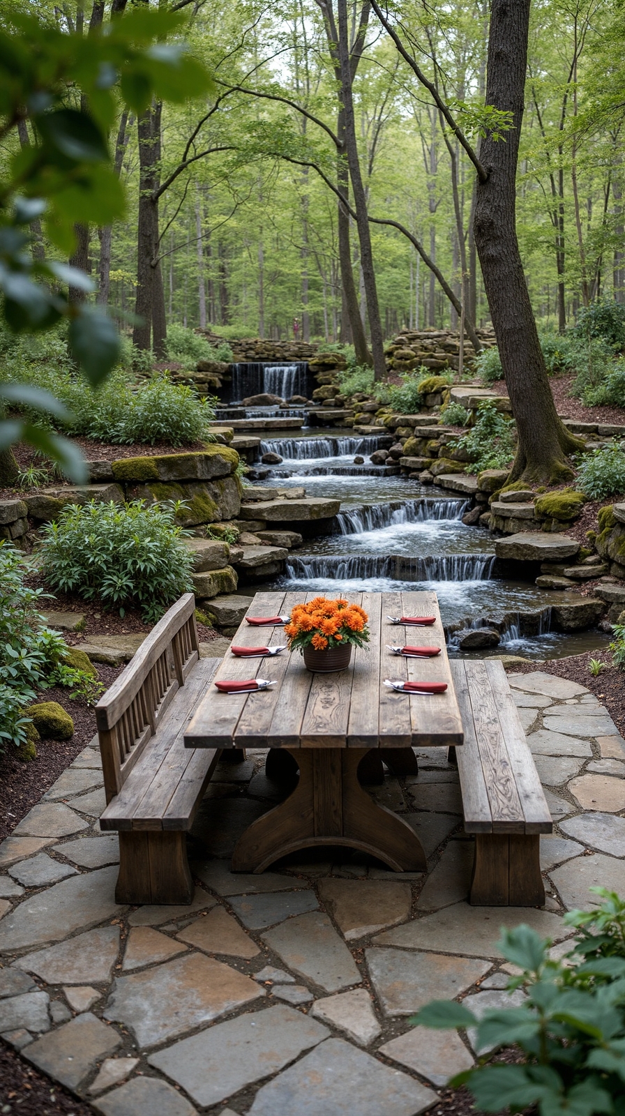 tranquil creek side flagstone dining experience