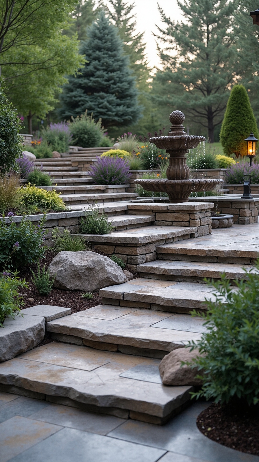 tranquil multi level flagstone water features