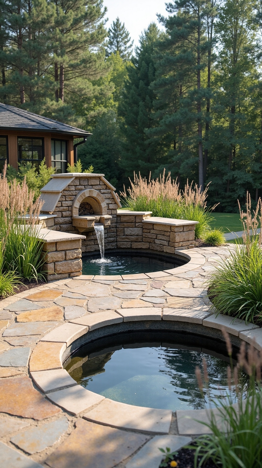 tranquil stone patio water features