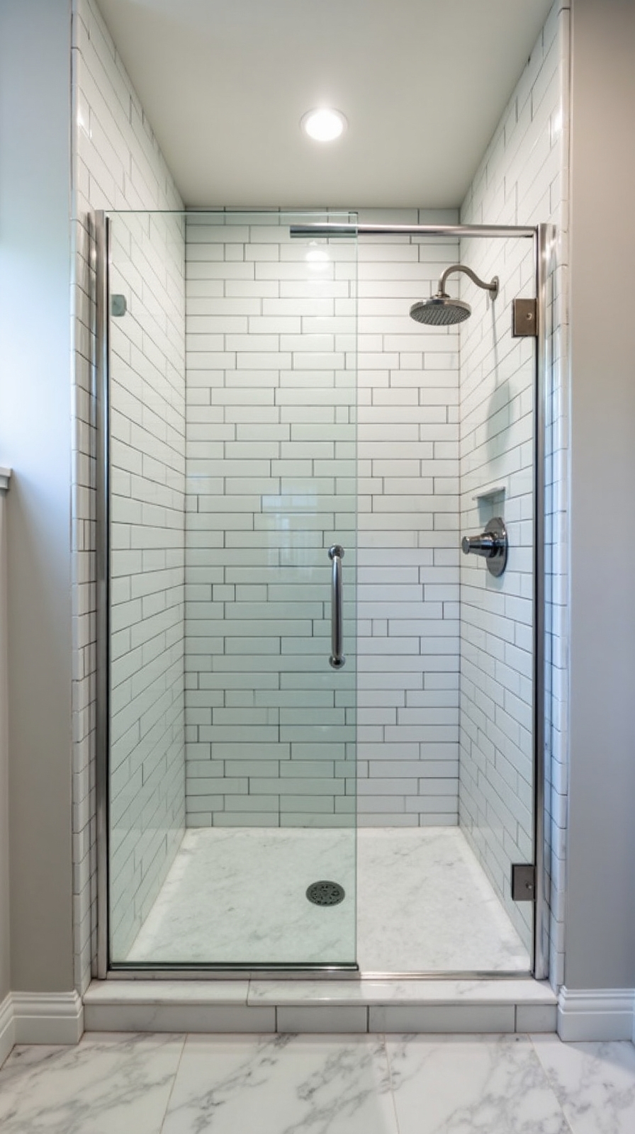 transformative corner shower with open feel