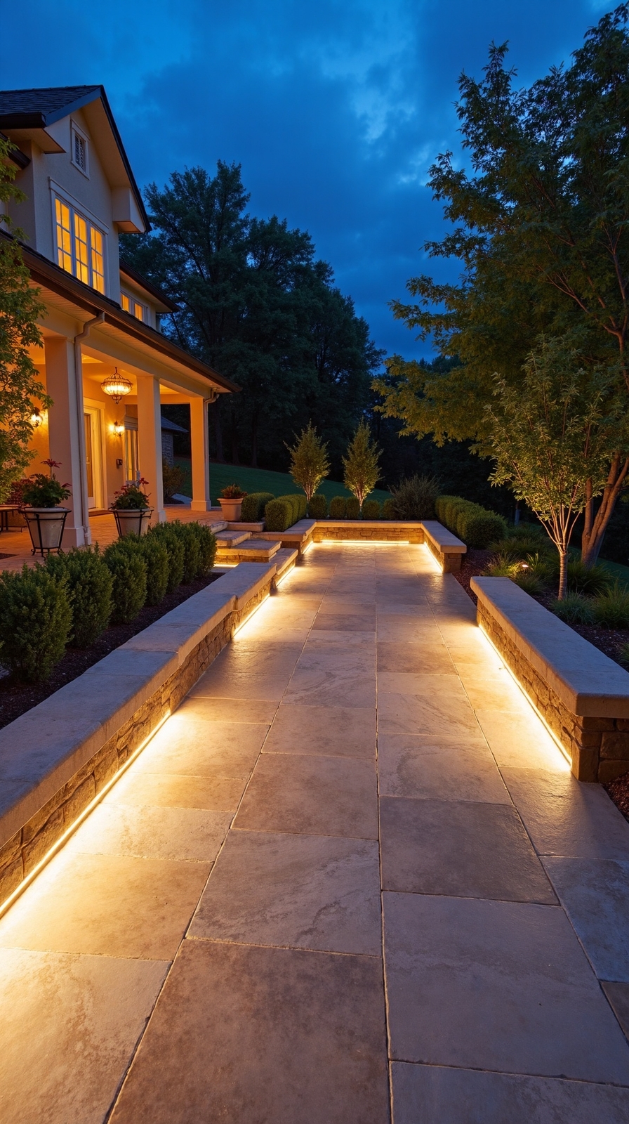 travertine inspired porcelain with integrated lighting